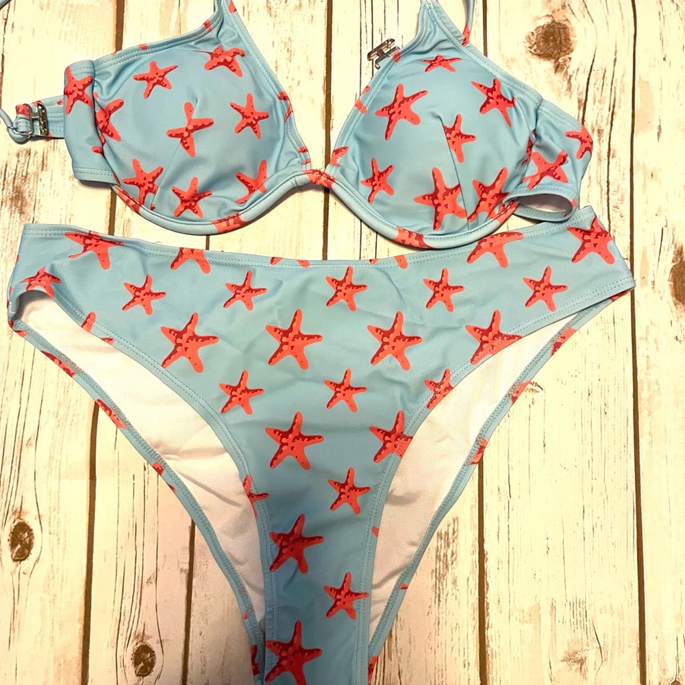 Superstar bikini - sky blue with star fish